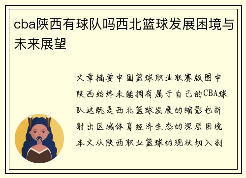 cba陕西有球队吗西北篮球发展困境与未来展望